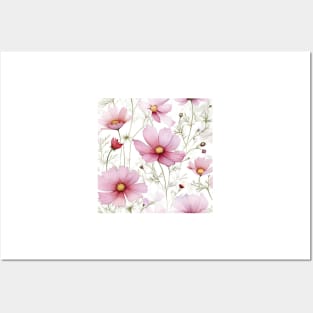 Watercolor Wildflower Wild Cosmos Pattern 2 Posters and Art